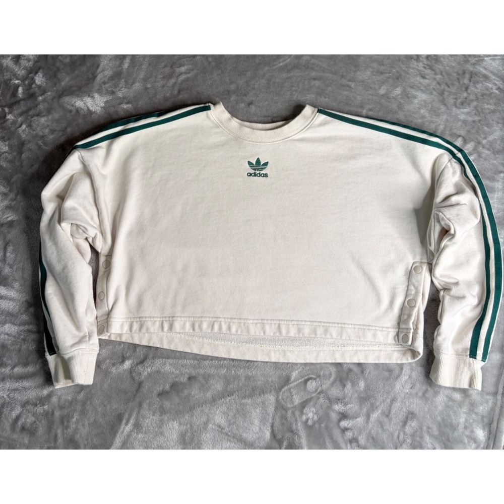 adidas Adicolor Classics Womens M Cream Sweatshirt Embroidered Trefoil Logo